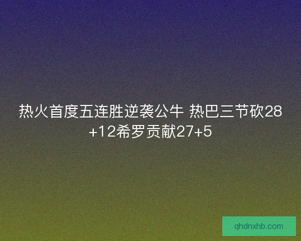 热火首度五连胜逆袭公牛 热巴三节砍28+12希罗贡献27+5